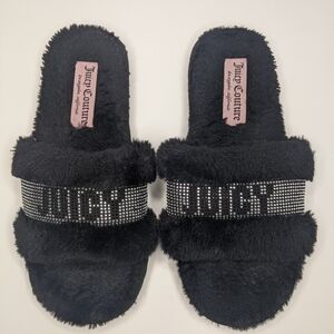 Juicy Couture Black Fuzzy Slide Slippers Size 8